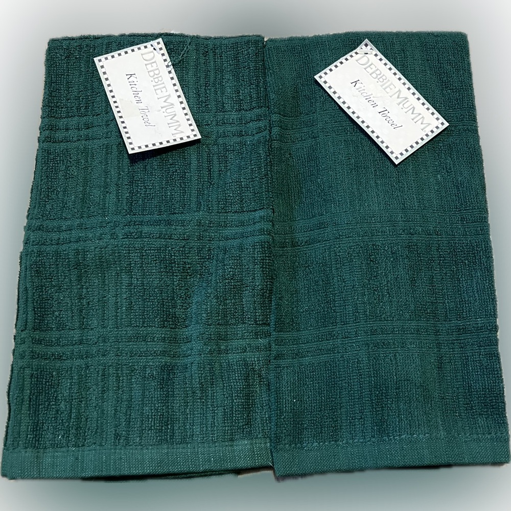 🔴New Vintage Patterned Debbie Mumm Green Kitchen Towel Set Plaid 2 PCS